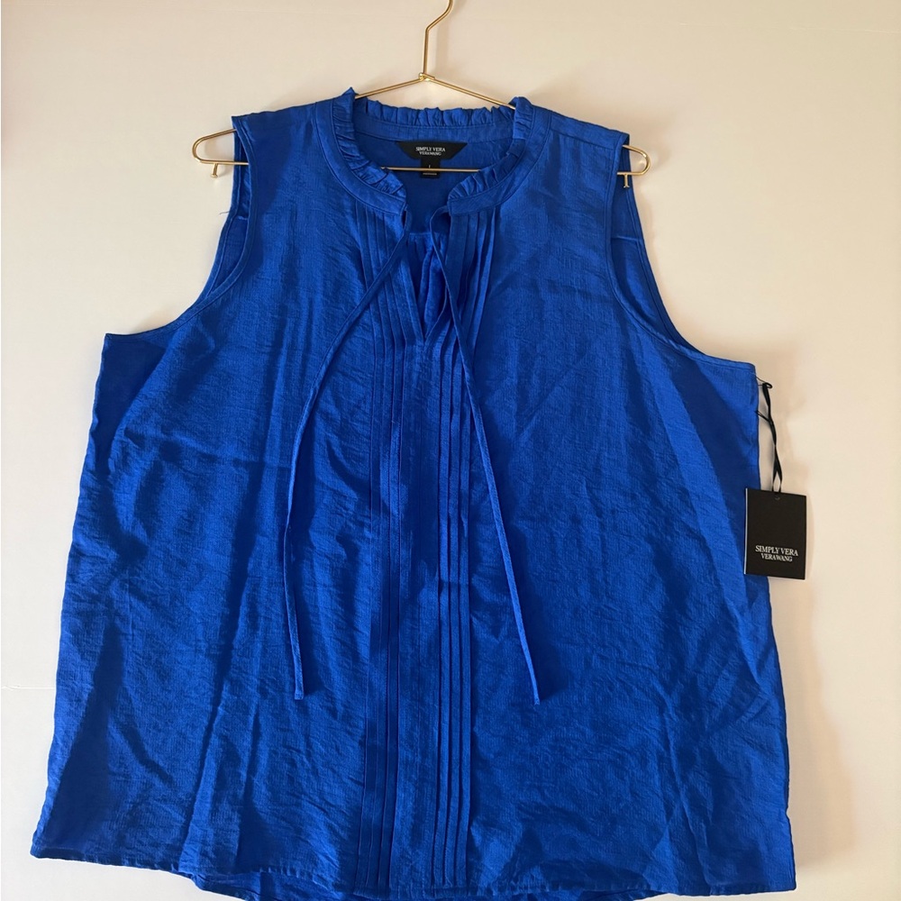 NWT-Simply Vera Vera Wang Cobalt Blue Sleeveless Tie-Neck Camisole